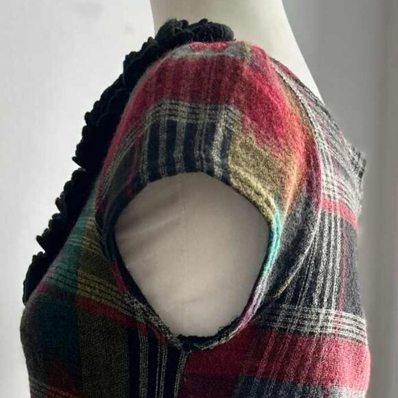 Yumi Multicolour Plaid Wool Blend Knit Tunic Dress with Rosette Neckline – US S - Picture 5 of 13